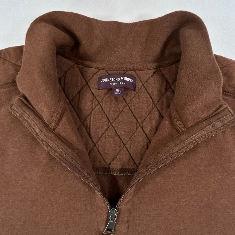 Johnson & Murphy Quarter Zip Mens Sz XL Brown Sweater Pullover Casual Diamond
